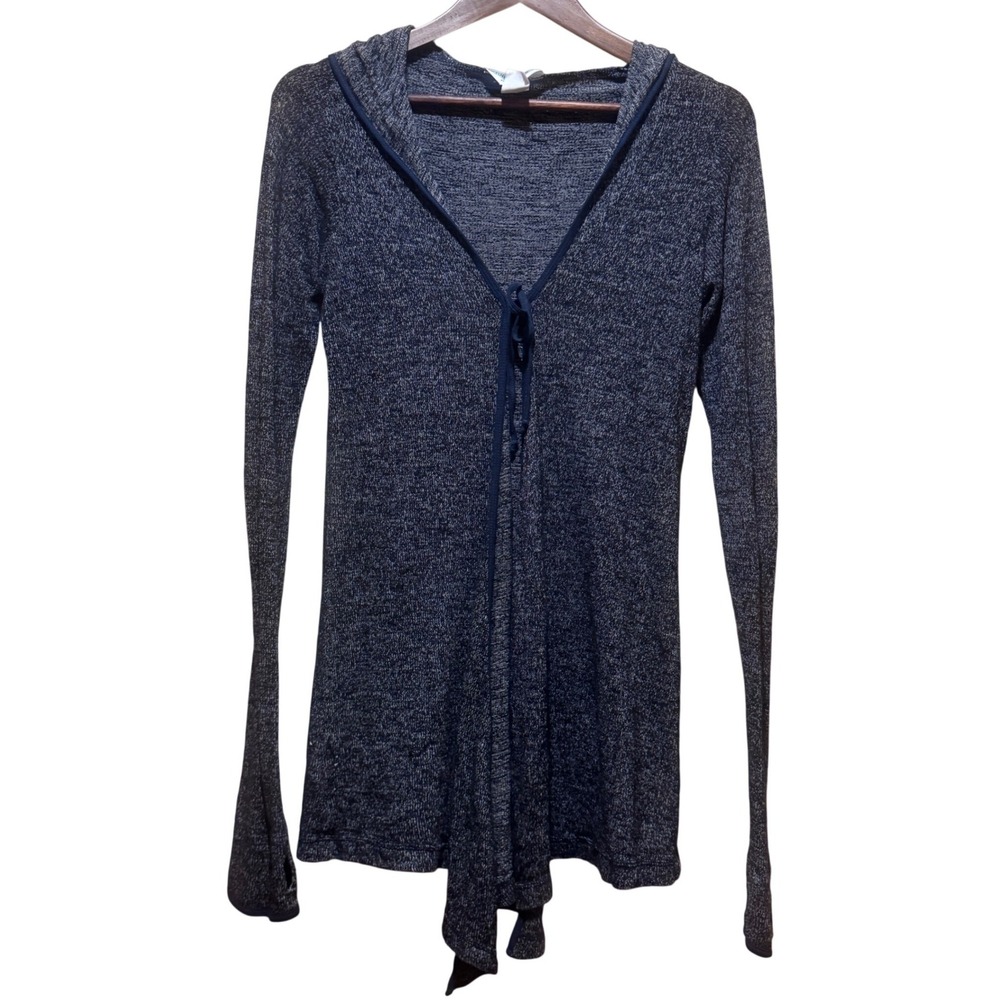 Hard Tail Forever Space Dye Tie Front Hoodie XS Navy Blue Gray Thumbholes Y2K